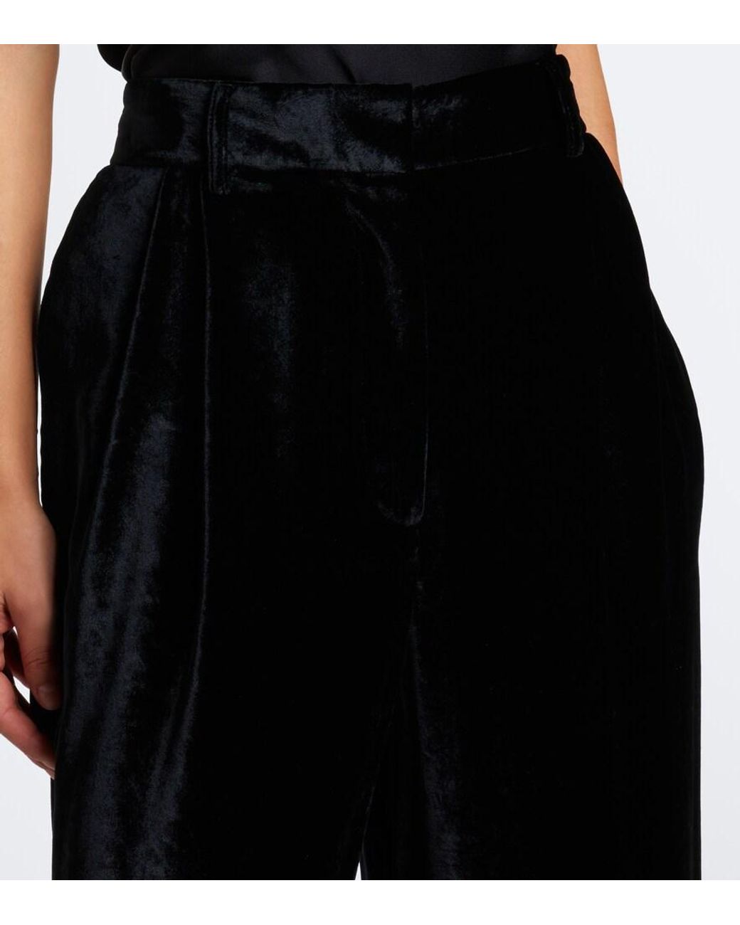 Stella McCartney Black Pleated Velvet Wide-Leg Pants