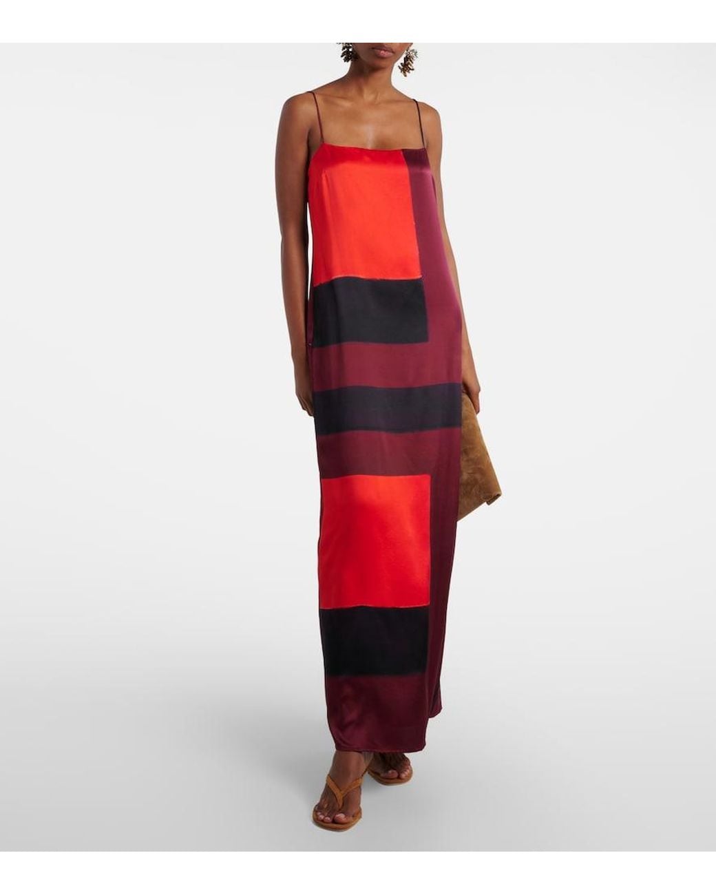 Staud Red Mae Printed Silk-Blend Maxi Dress