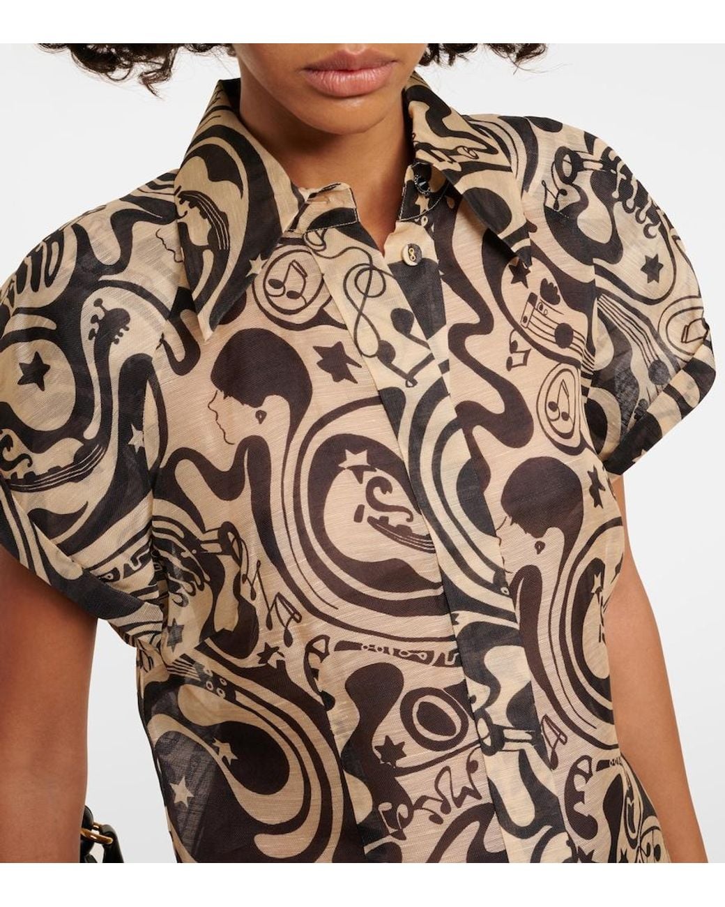 Zimmermann Black Matchmaker Printed Linen And Silk Blouse