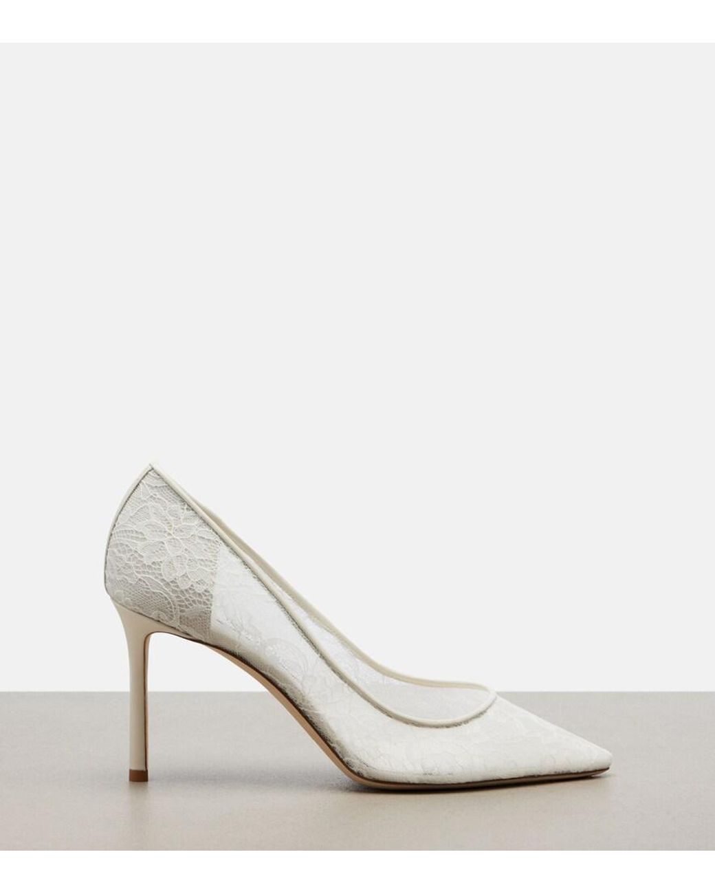 Jimmy Choo White Romy Lace Pumps
