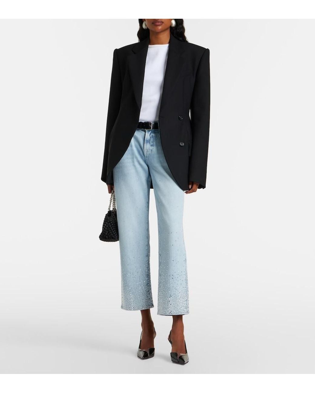 7 For All Mankind Blue Calie Embellished Straight Jeans