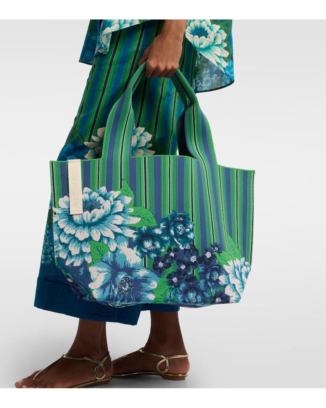 ALÉMAIS Green Margo Large Jacquard Tote Bag