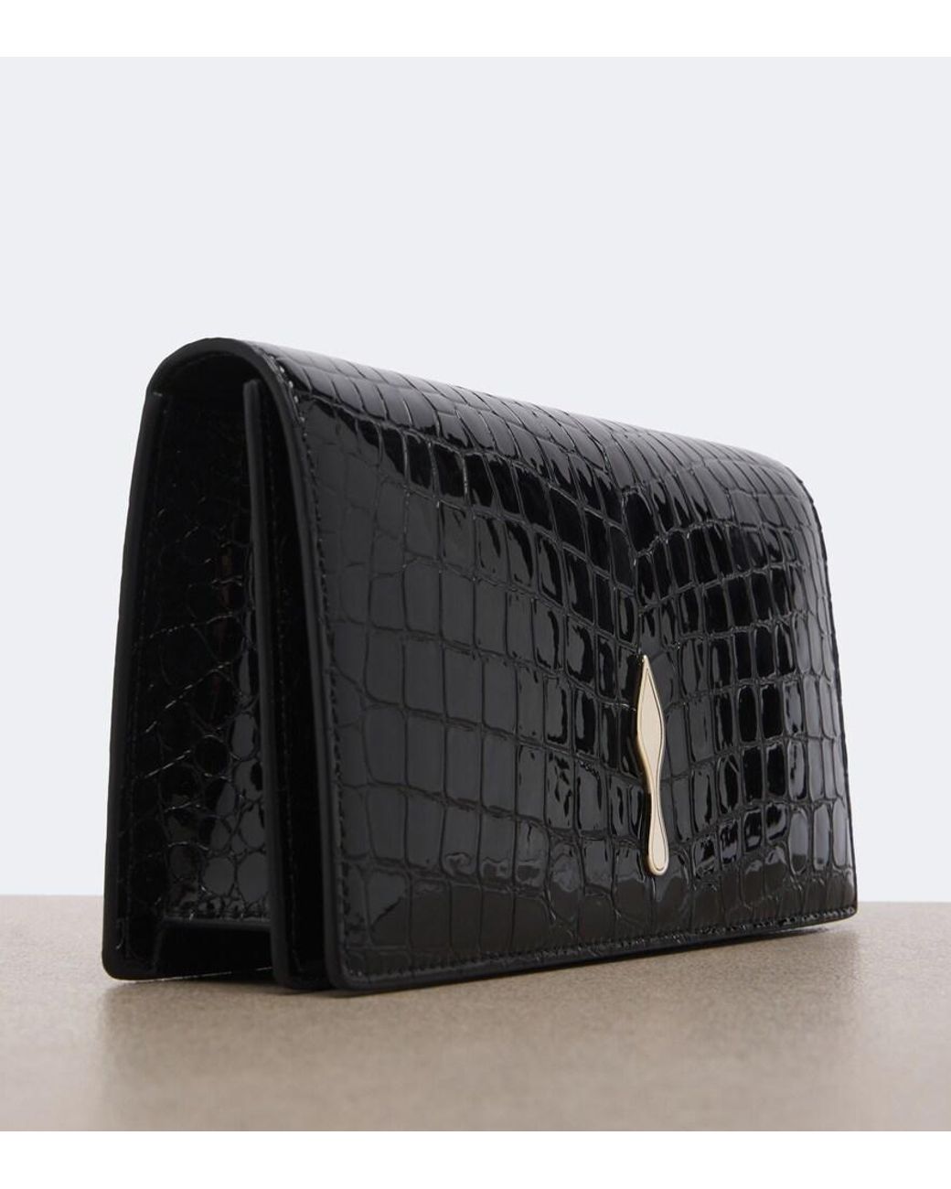 Christian Louboutin Black Bettina Croc-Effect Patent Leather Clutch