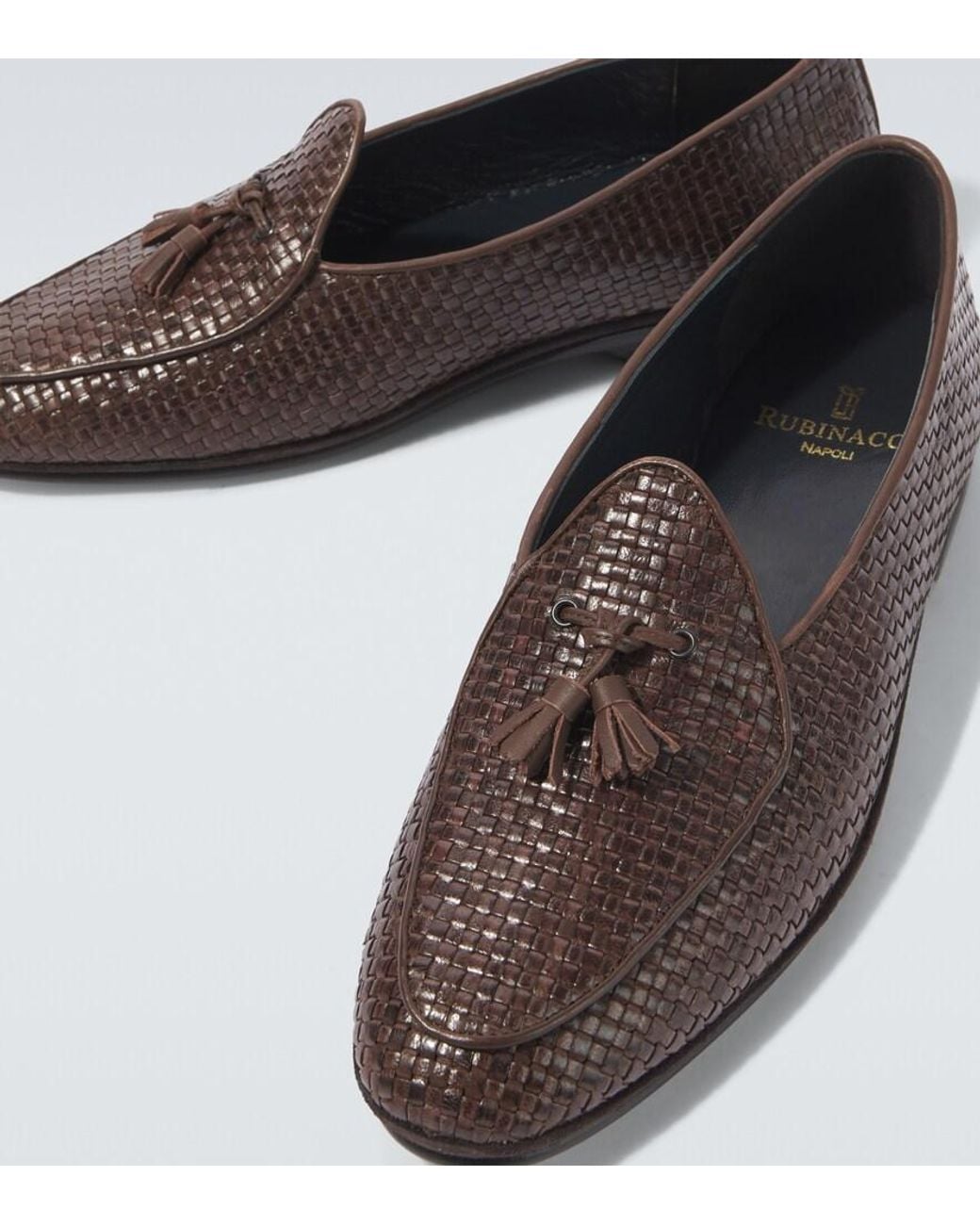 Rubinacci Brown Marphy Woven Leather Loafers for men