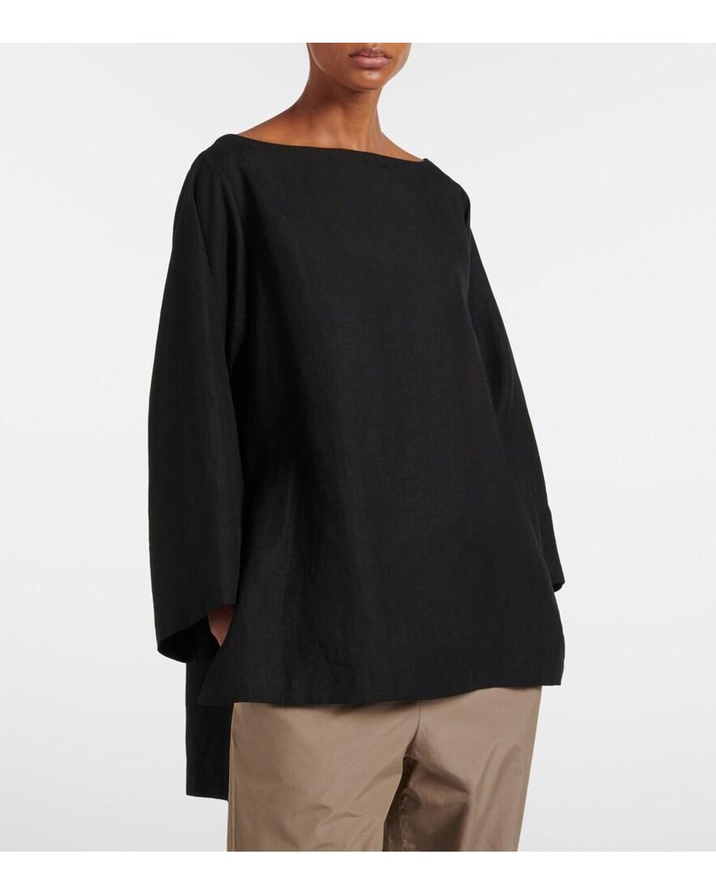 The Row Black Junia Linen Top