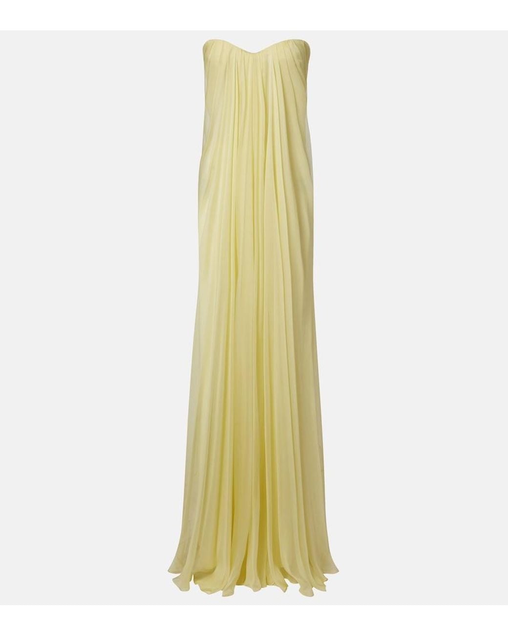 McQueen Yellow Draped Silk Chiffon Bustier Gown