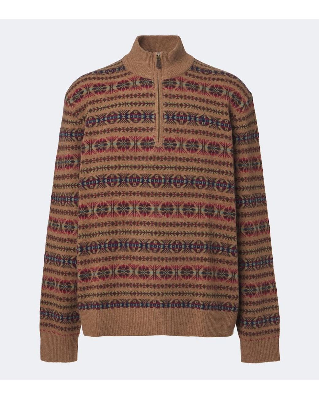 Polo Ralph Lauren Brown Fair Isle Wool Half-Zip Sweater for men