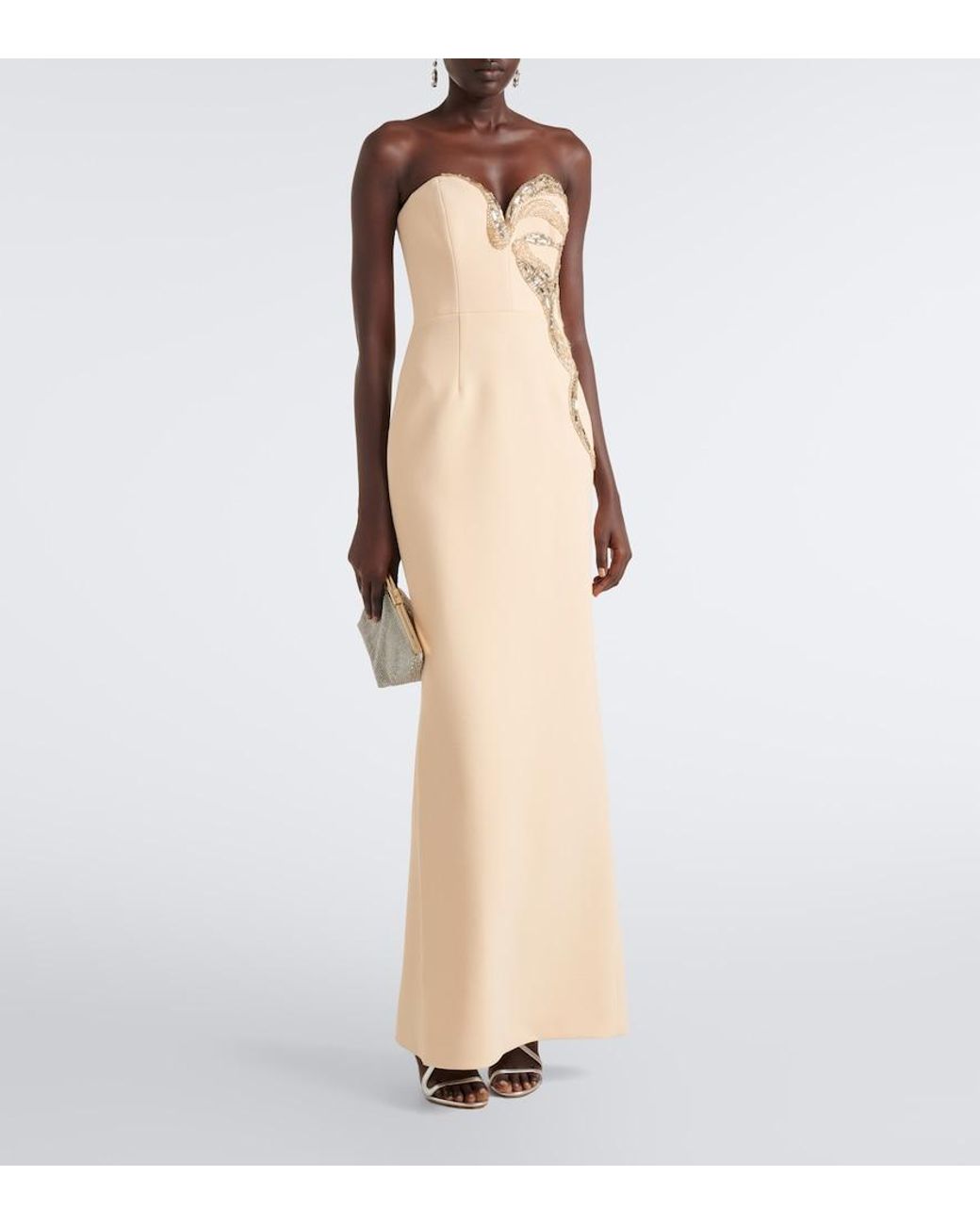Rebecca Vallance Natural Aylin Embellished Crepe Bustier Gown