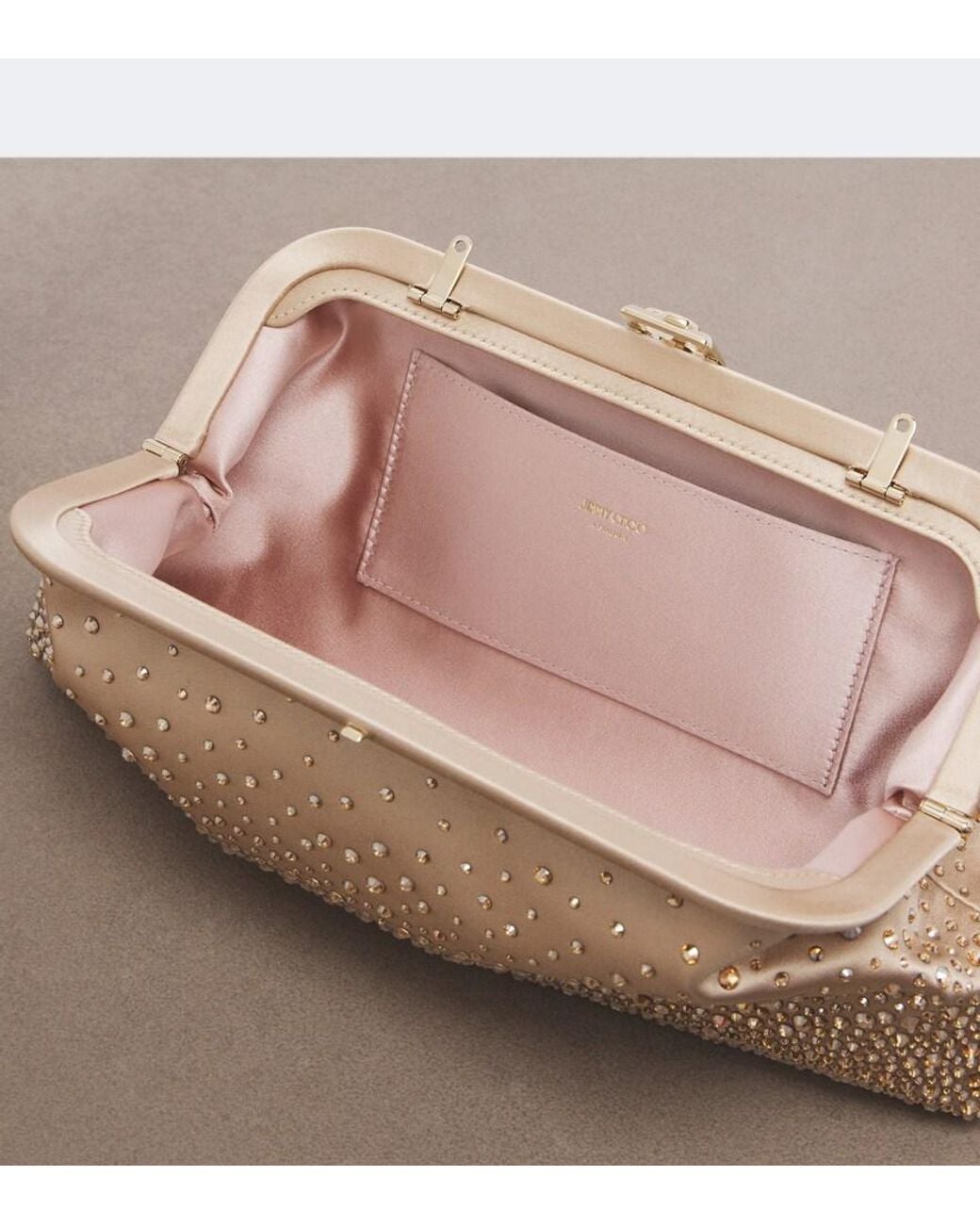 Jimmy Choo Natural Skylar Crystal-Embellished Satin Clutch