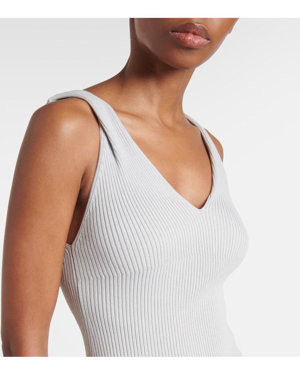 Victoria Beckham White Knit-Detail Crepe Maxi Dress