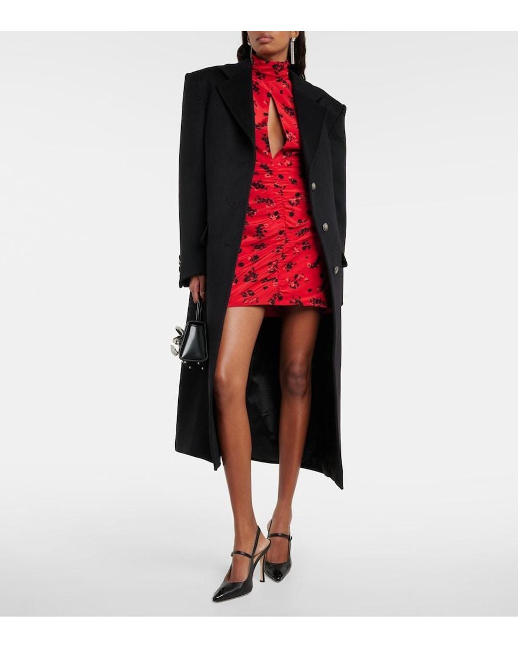 Alessandra Rich Red Silk Dress With Drapery On The Front