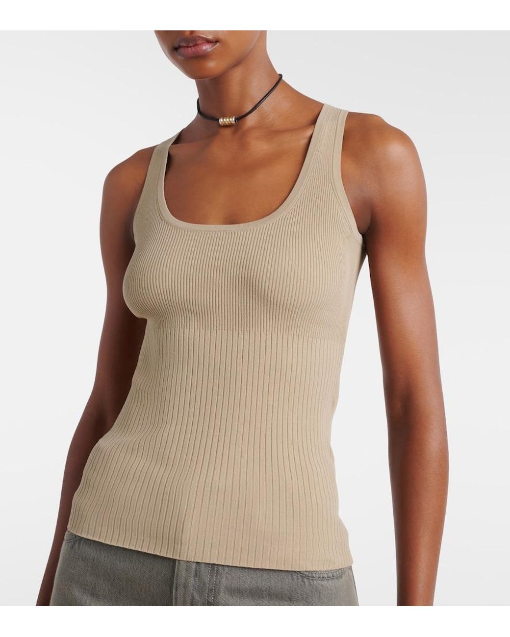 Max Mara Natural Ribbed-Knit Tank Top
