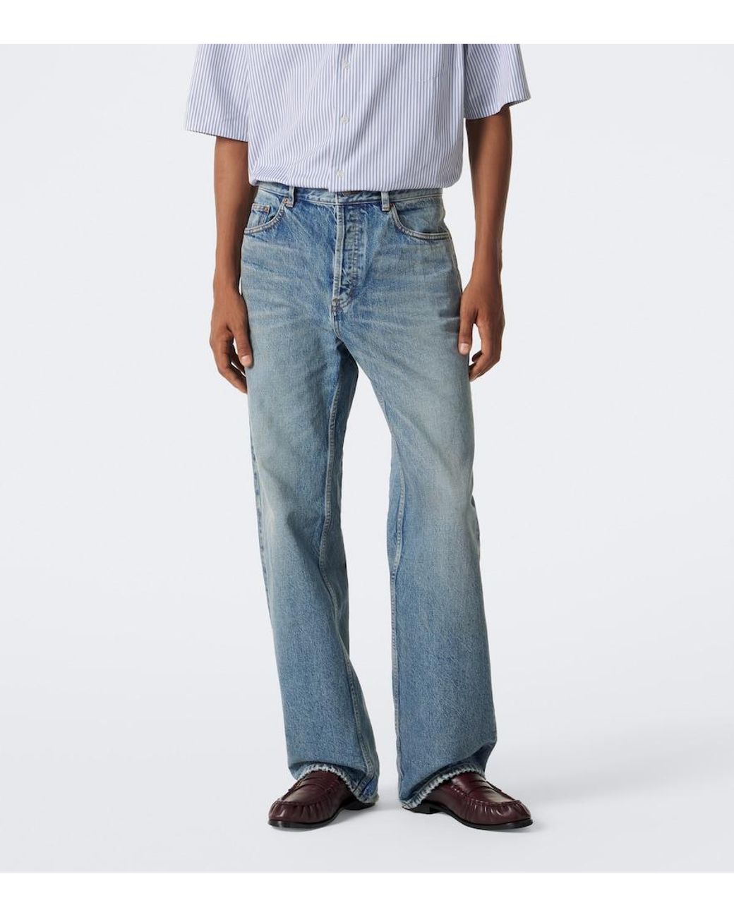 Saint Laurent Blue Faded Wide-Leg Jeans for men