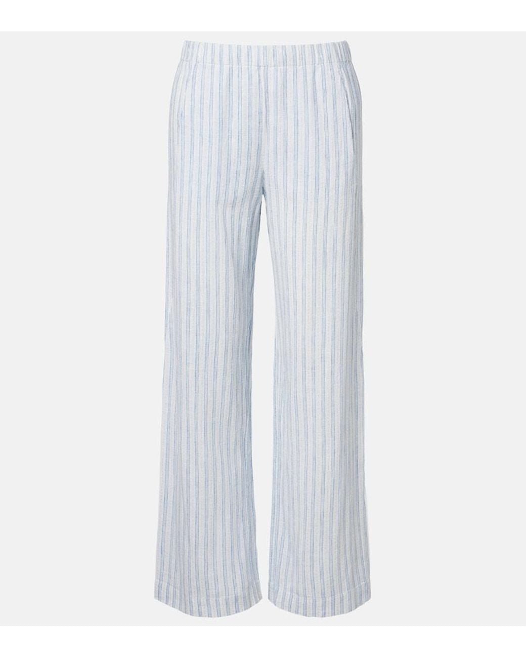 Velvet Blue Evony Cotton And Linen Wide-Leg Pants