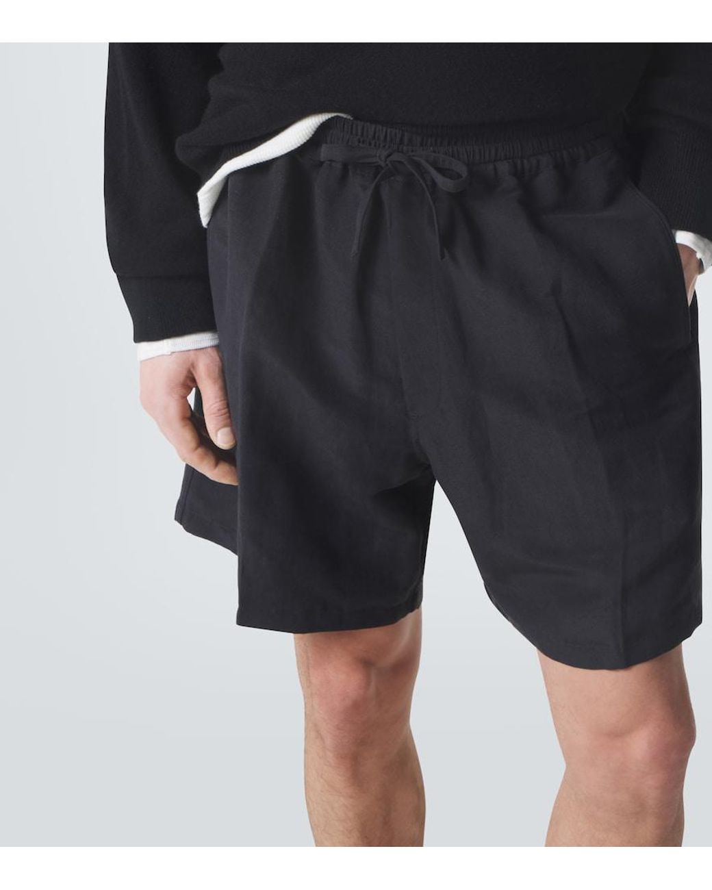 Umit Benan Black Julian Linen And Silk Shorts for men