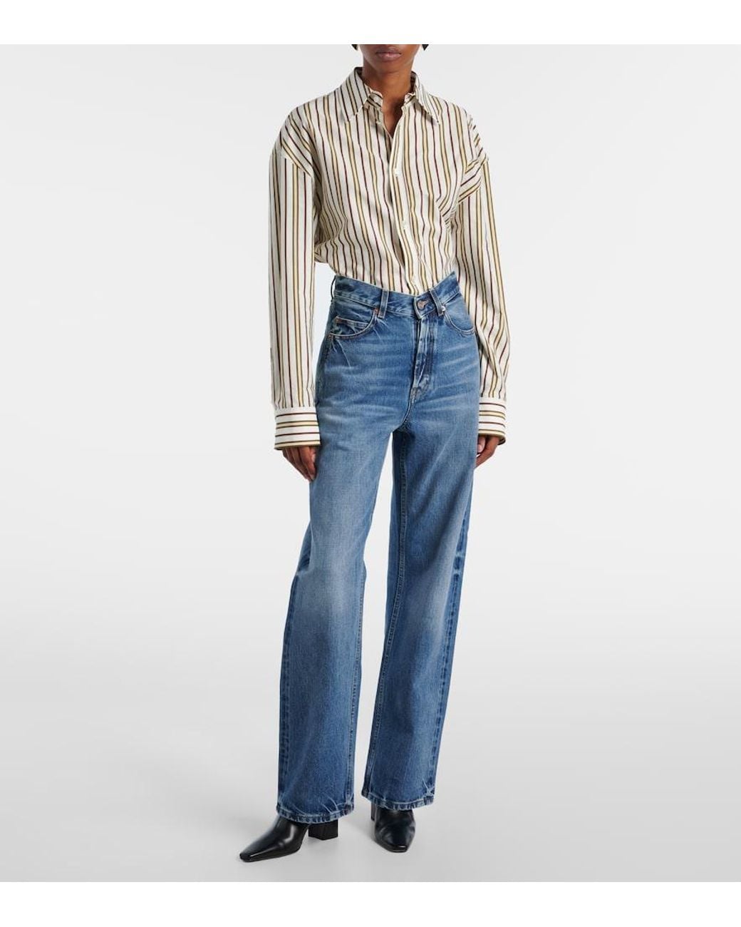 Saint Laurent Blue V-Waist Wide-Leg Jeans