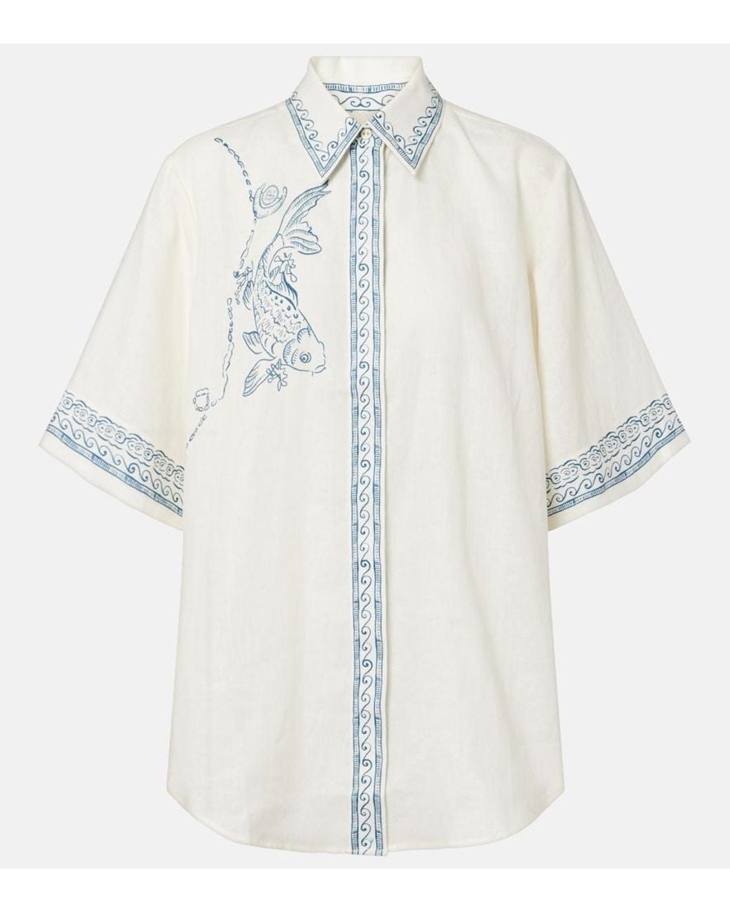 ALÉMAIS White Lucky Oversized Printed Linen Shirt