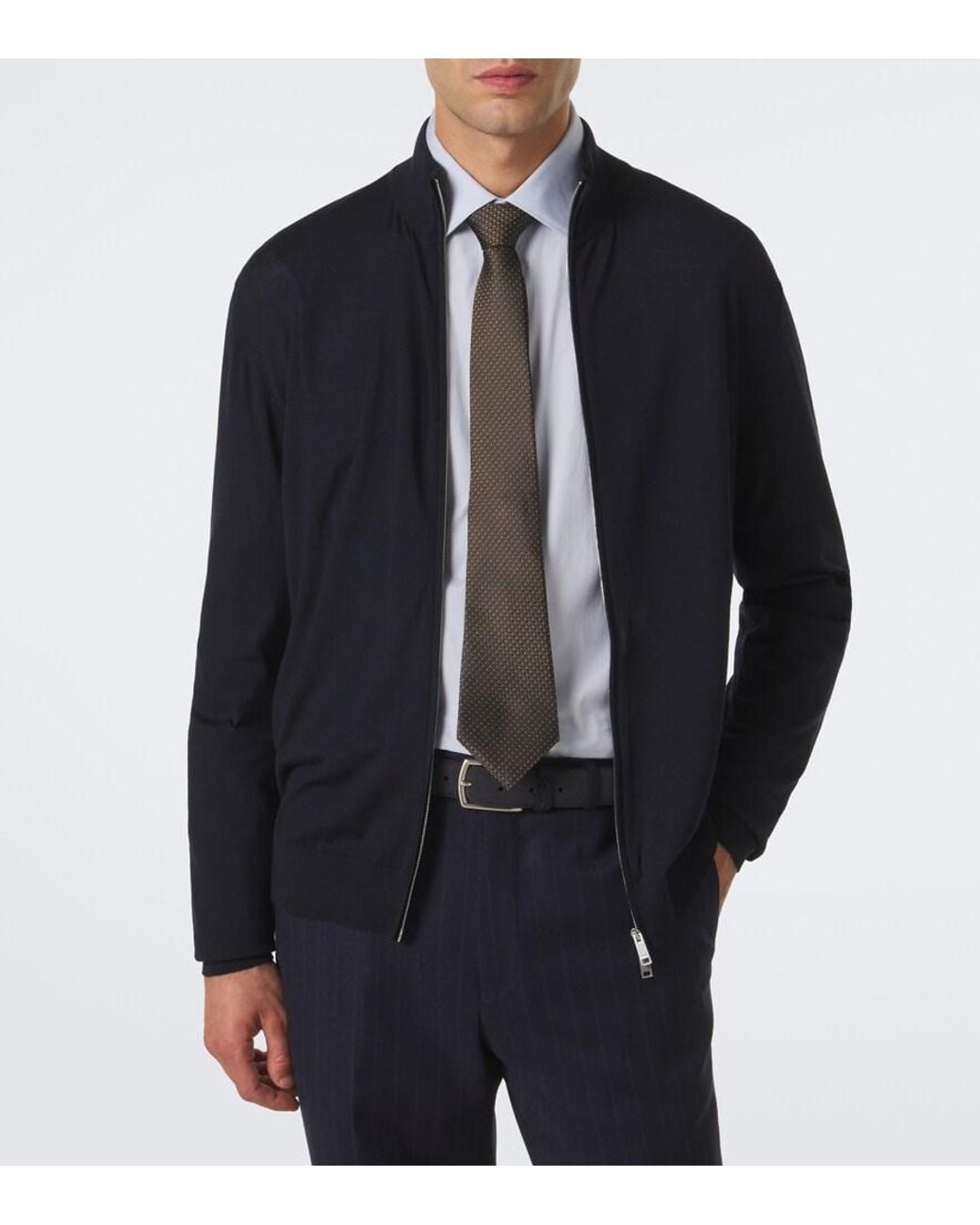 Zegna Blue Wool Zip-Up Cardigan for men