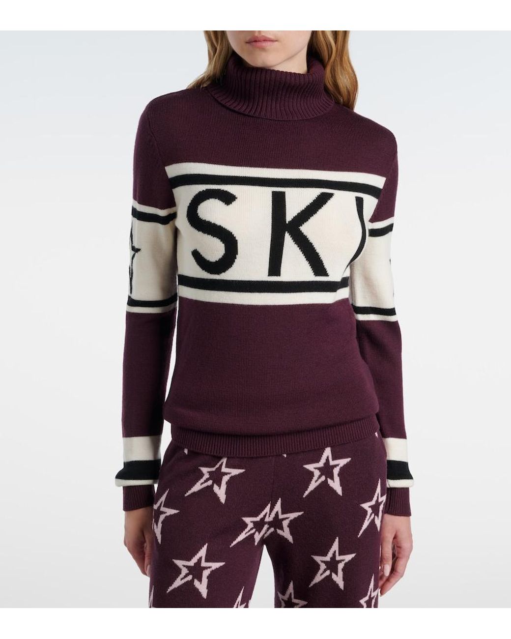 Perfect Moment Purple Schild Intarsia Wool Sweater