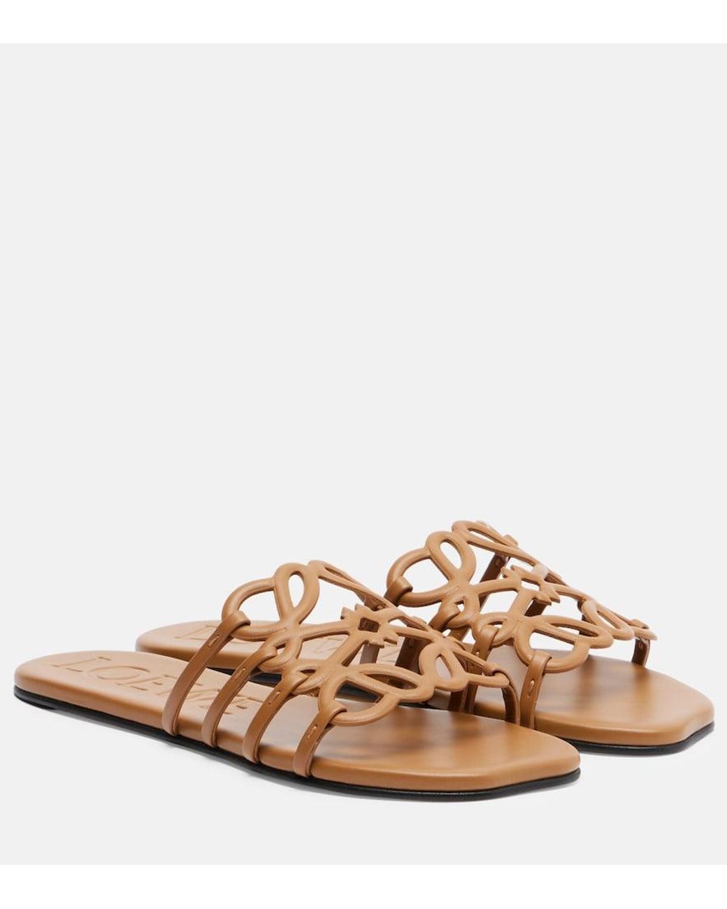 Loewe Brown Petal Anagram Leather Slides