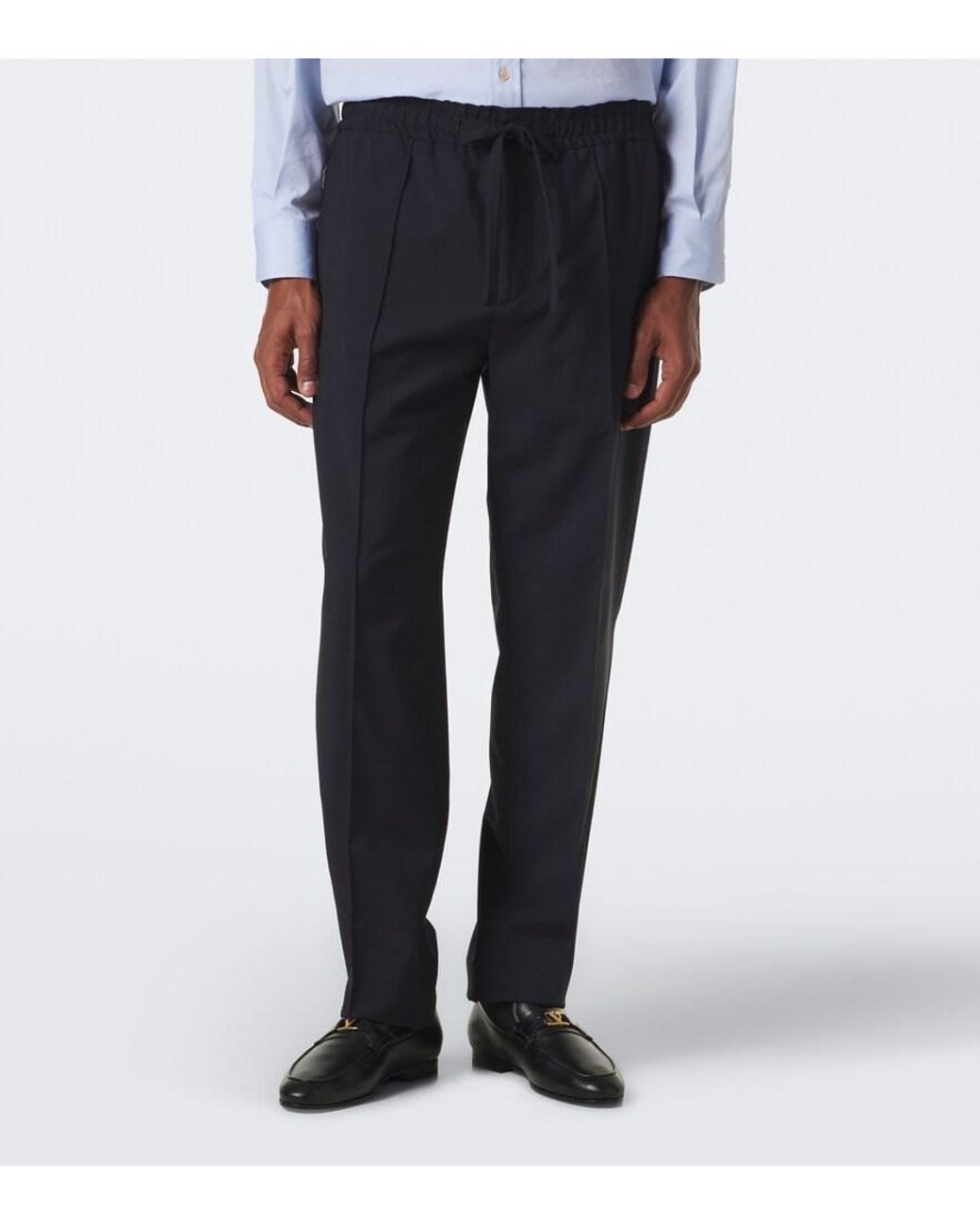 Valentino Garavani Blue Wool And Mohair Straight Pants for men