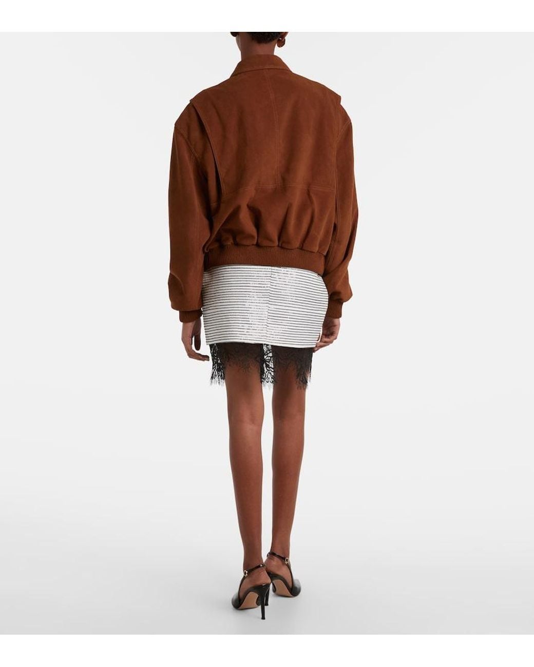 JACQUES WEI White Lace-Trimmed Sequined Cotton Miniskirt