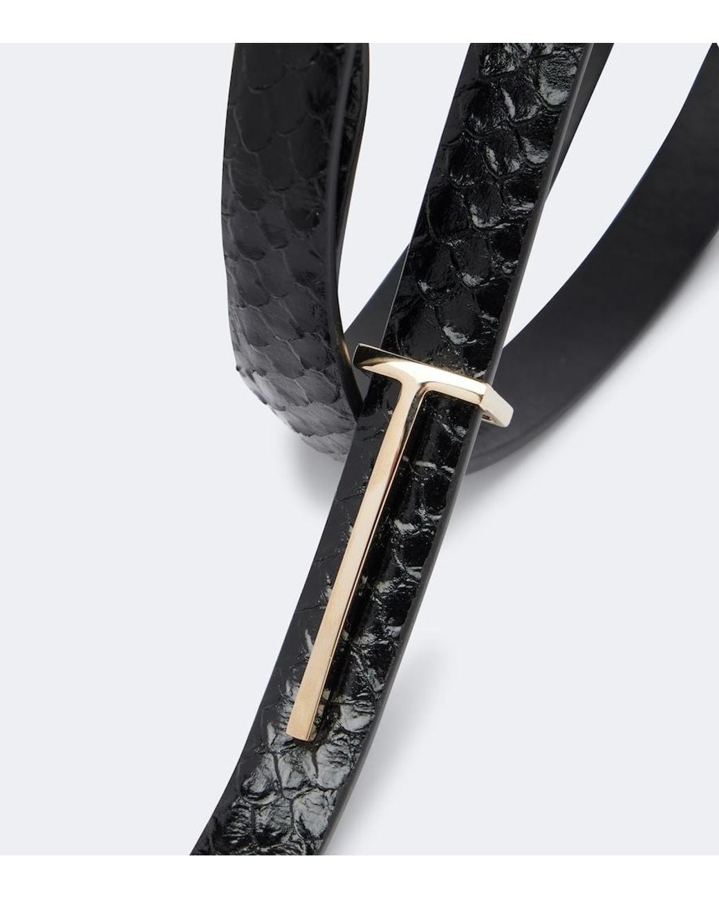 Tom Ford Black T Icon Croc-Effect Leather Belt