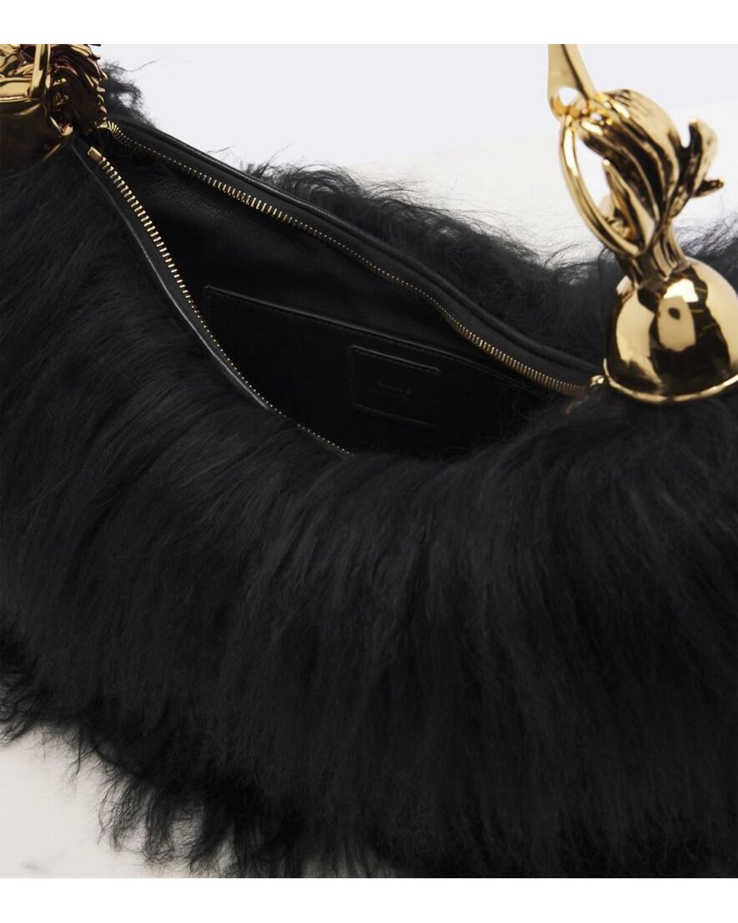 Chloé Black Chain Horse Large Shearling Shoulder Bag
