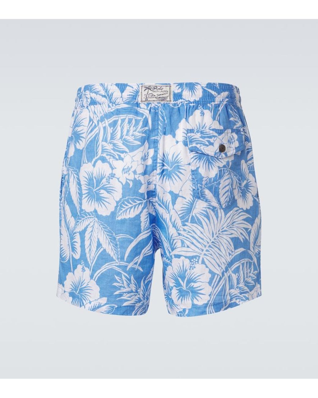 Polo Ralph Lauren Blue Floral Linen Swim Trunks for men