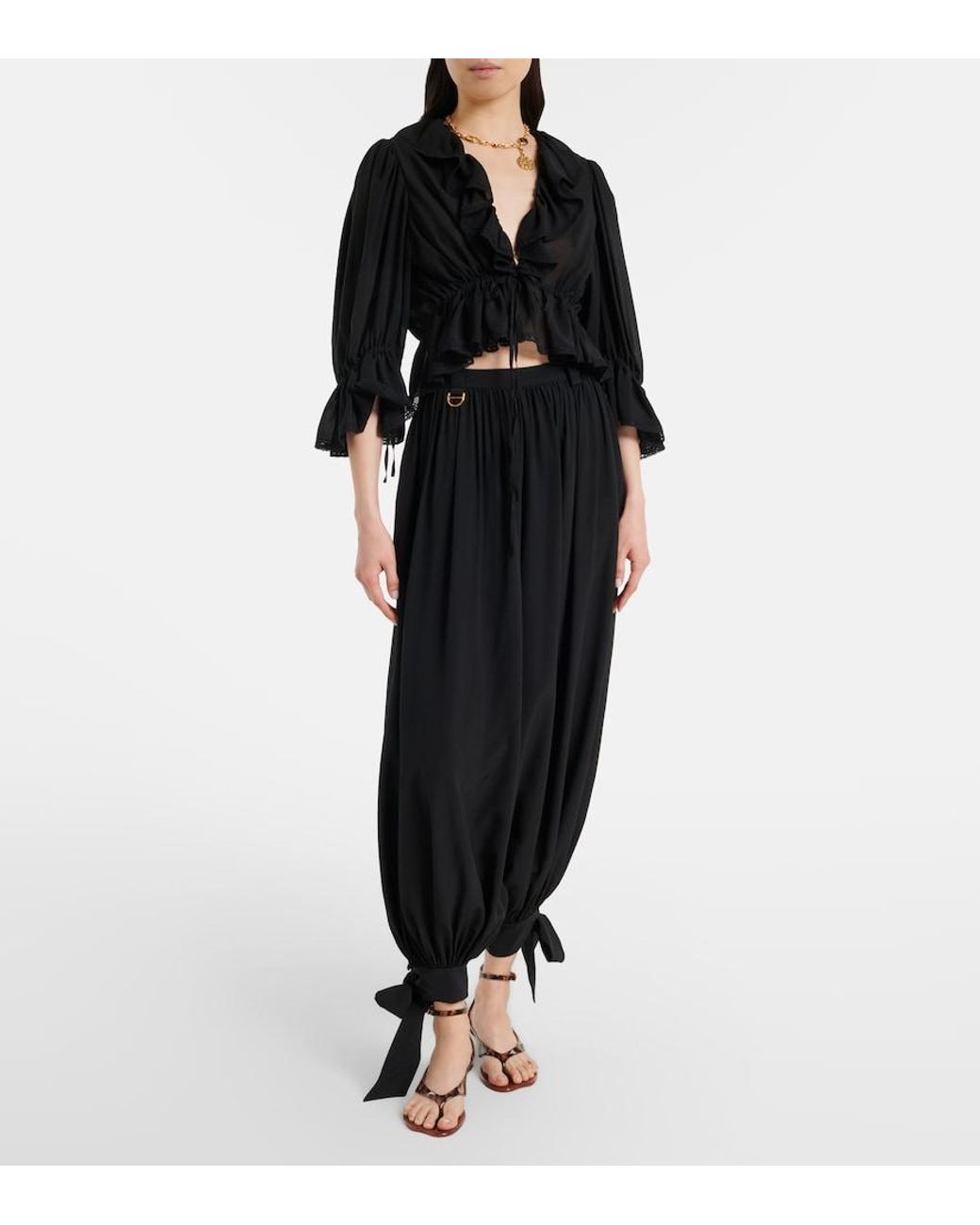 Chloé Black Ruffled Silk Blouse