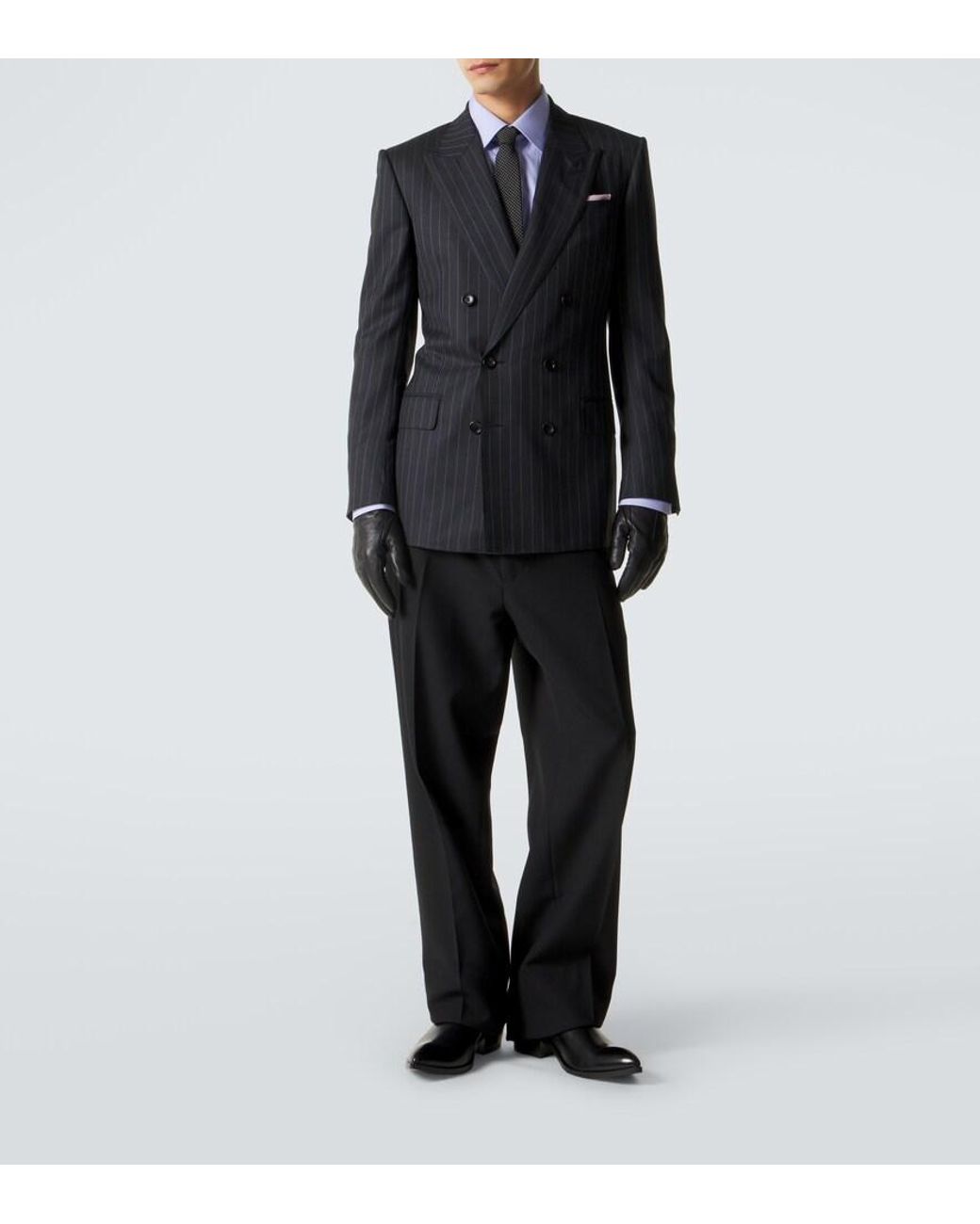 Tom Ford Blue Pinstripe Double-Breasted Wool Blazer for men