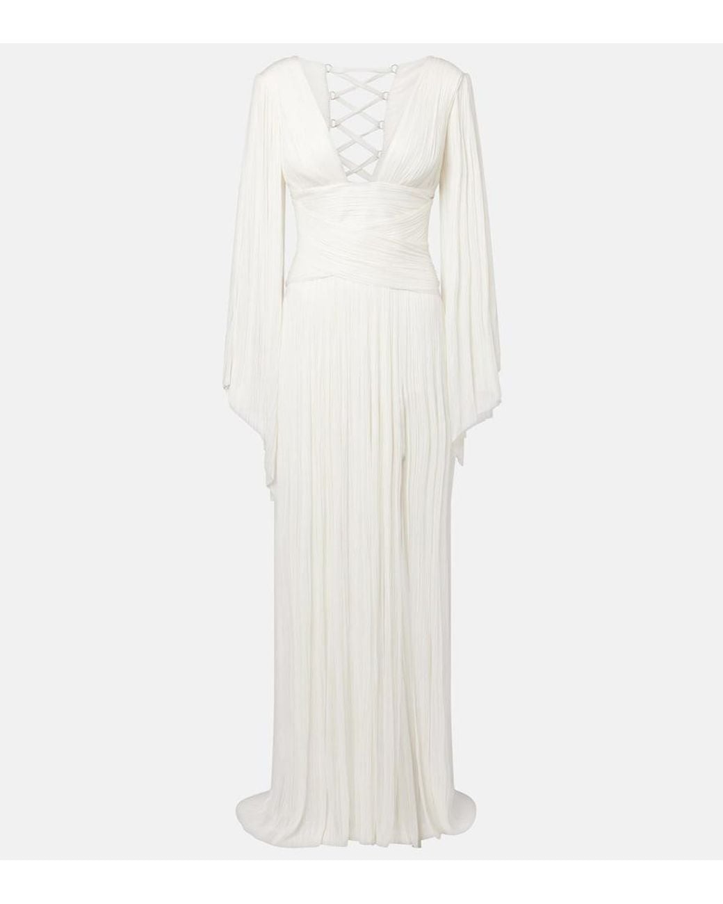 Maria Lucia Hohan White Alana B Plisse Silk Maxi Dress