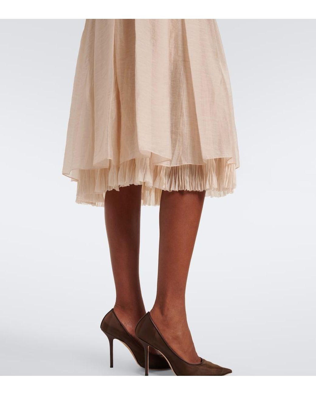 Vince Natural Layered Pleated Midi Skirt