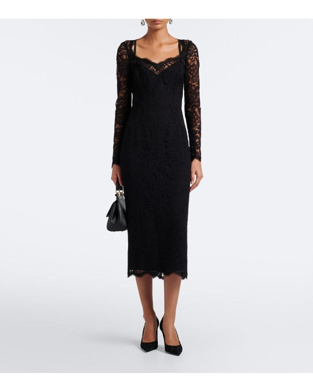 Dolce & Gabbana Black Leather-Trimmed Lace Pumps