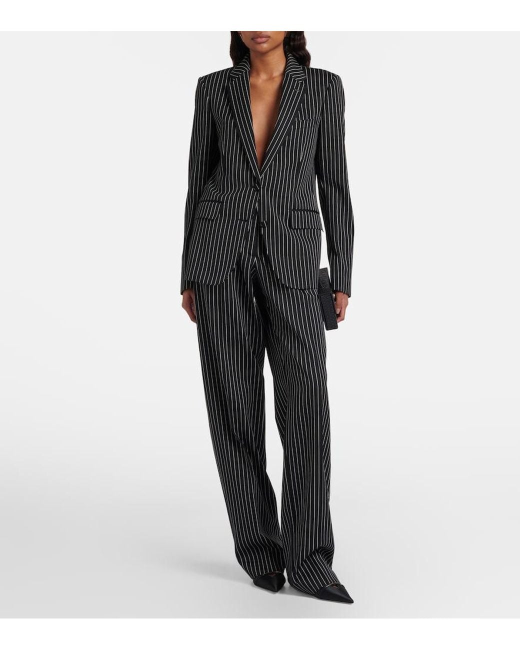Tom Ford Black Striped Wool And Cotton Straight Pants