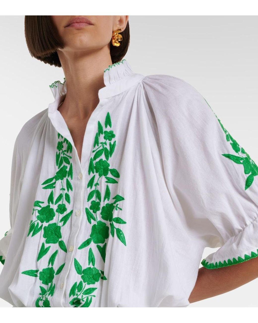 Juliet Dunn Green Embroidered Cotton And Linen Minidress