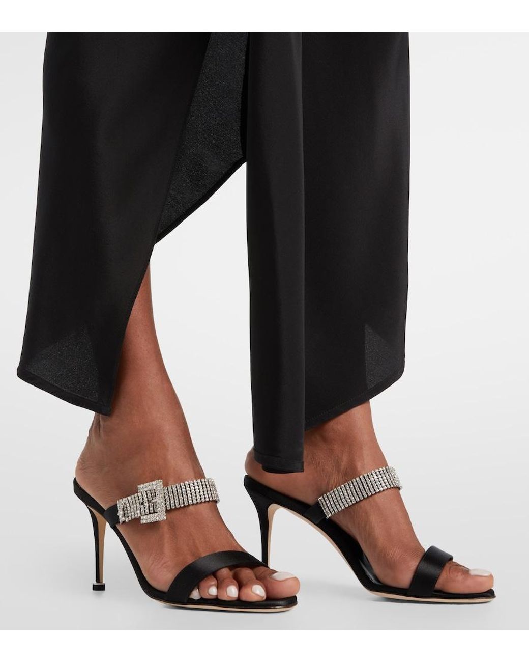 Manolo Blahnik Black Fibolta 90 Embellished Satin Mules