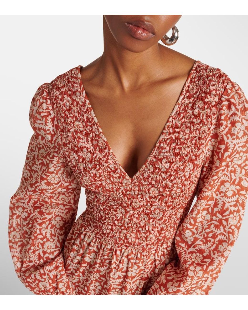 Rixo Orange Brooke Floral Cotton And Silk Midi Dress