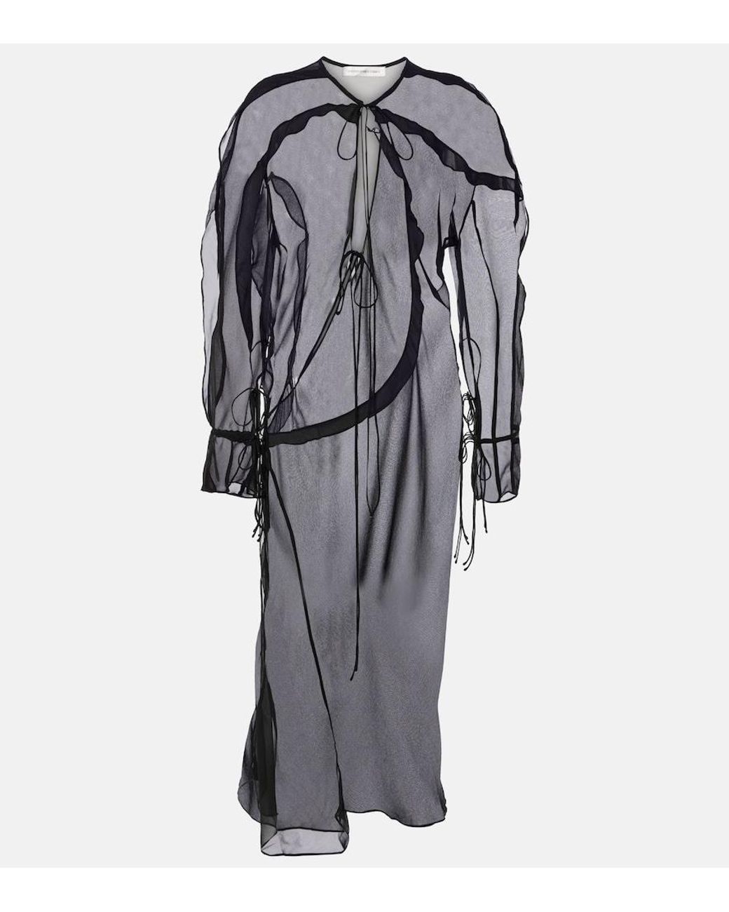 Christopher Esber Gray Ruffled Silk Midi Dress