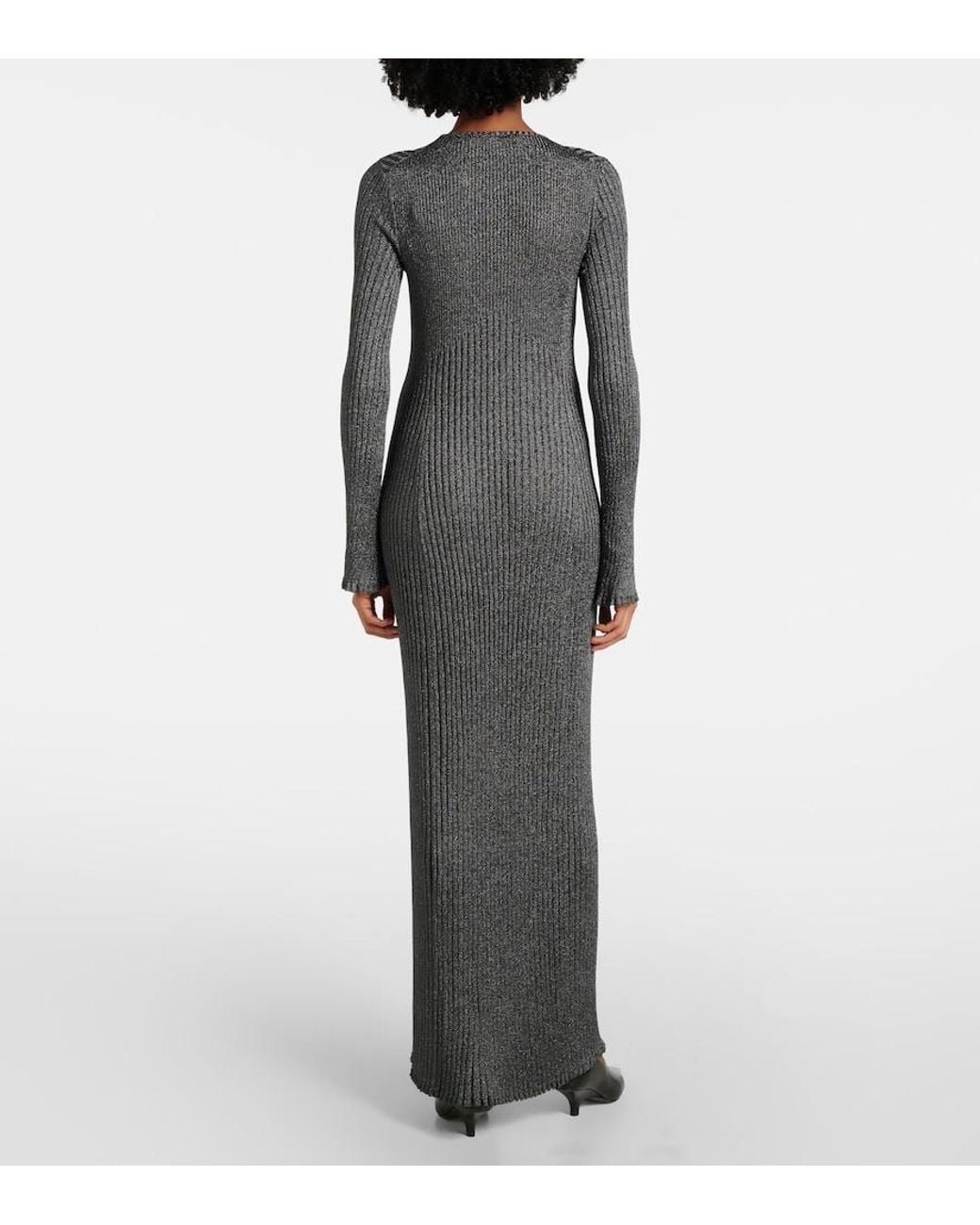 Proenza Schouler Gray Joni Ribbed-Knit Lame Maxi Dress
