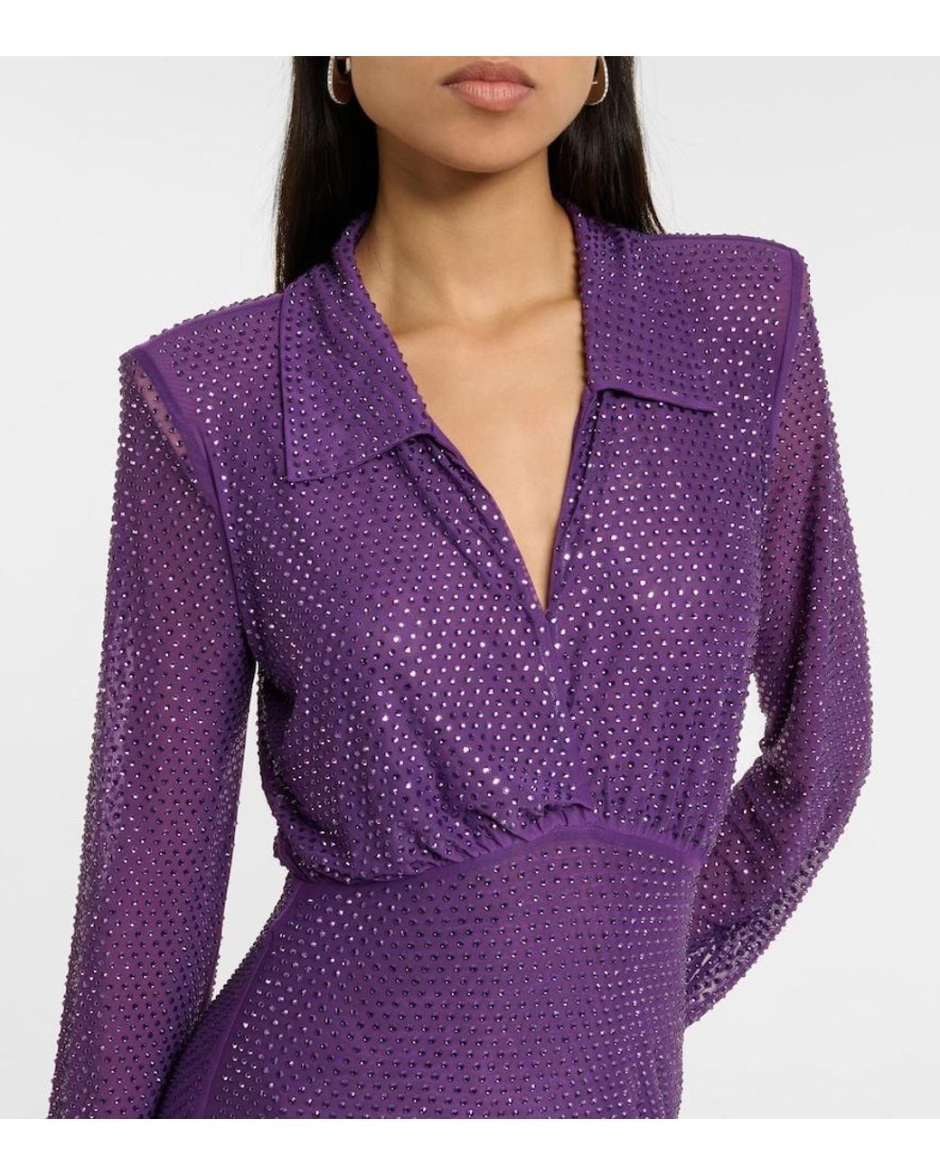 Self-Portrait Purple Embellished Mesh Maxi Dress