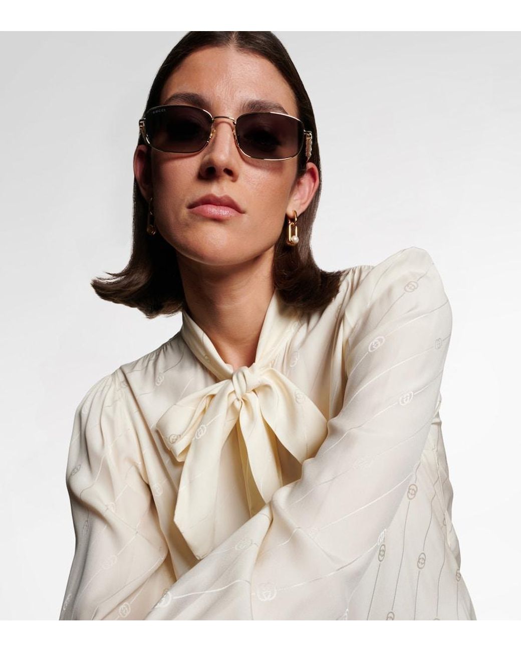 Gucci Gray Bamboo Crystal-Embellished Rectangular Sunglasses