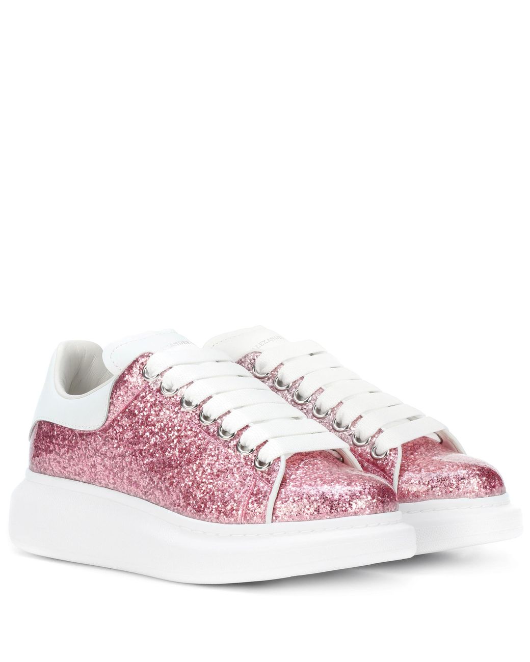 Alexander McQueen Glitter Platform Leather Sneakers in Pink | Lyst
