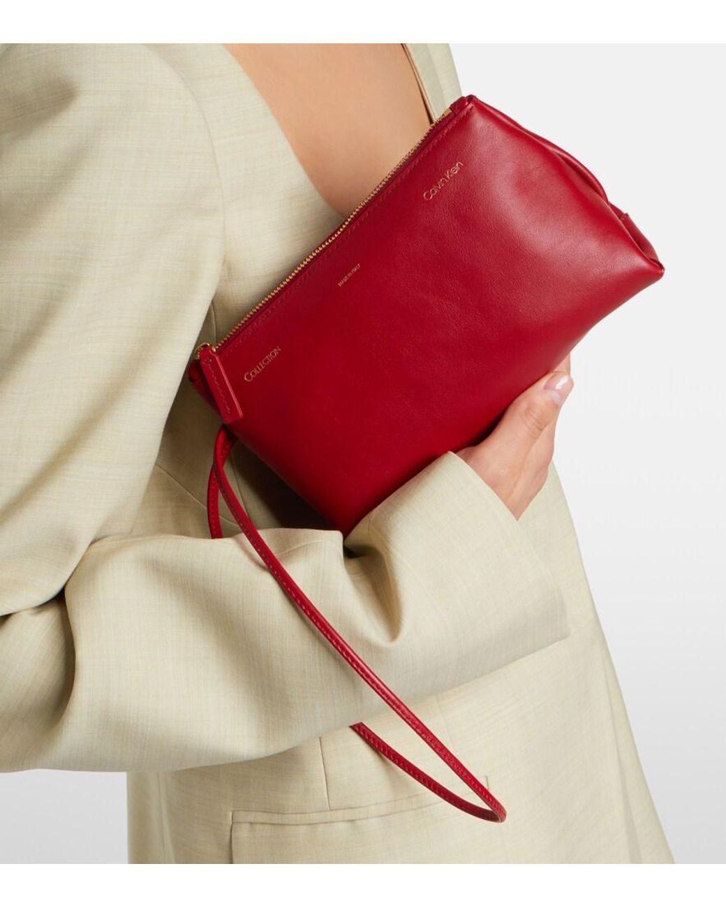 Calvin Klein Red Essential Case Mini Leather Clutch
