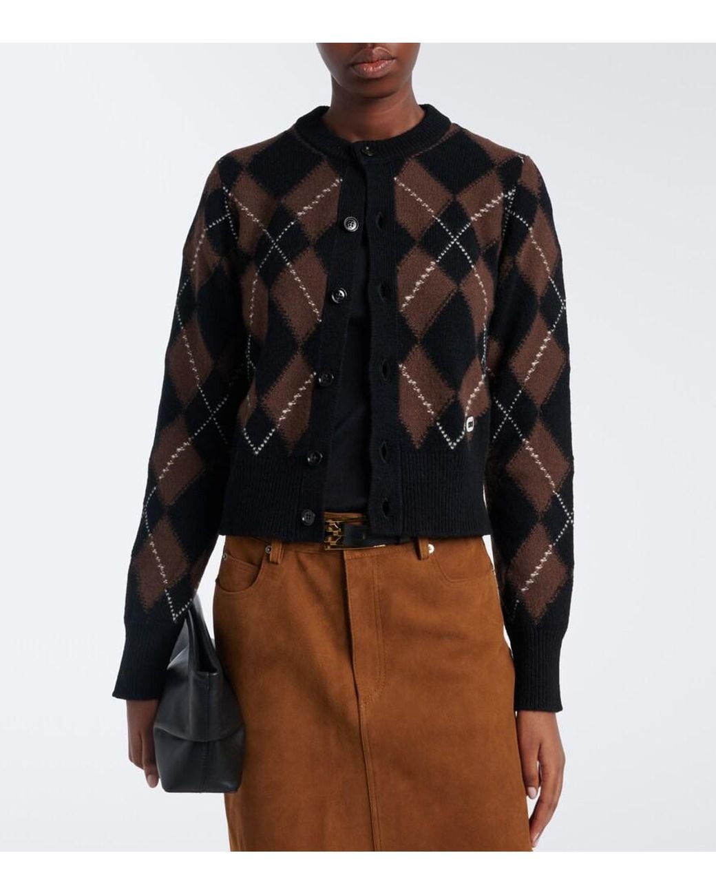 AMI Black Argyle Virgin Wool Cardigan