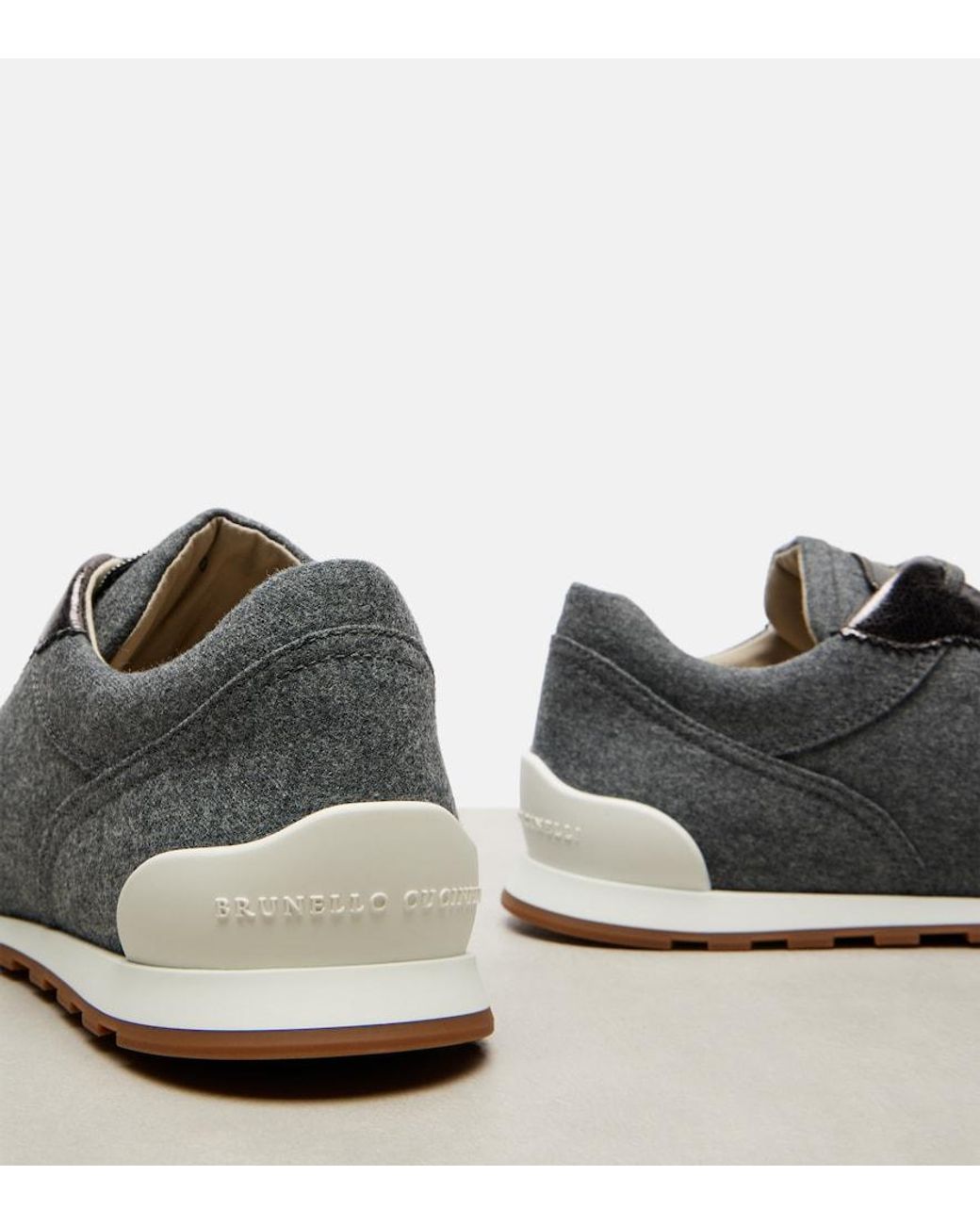 Brunello Cucinelli Black Leather-Trimmed Felt Sneakers