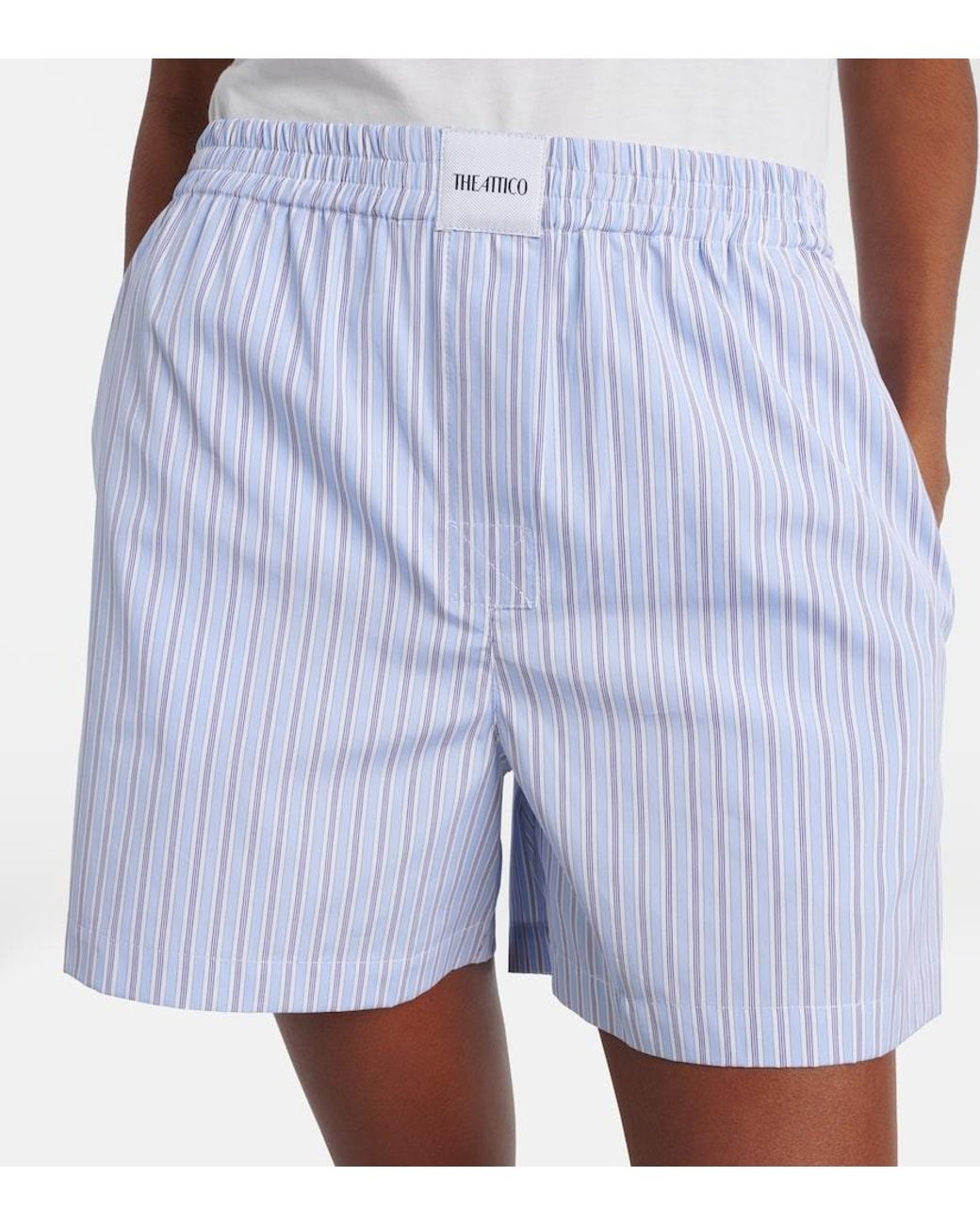 The Attico Blue Striped Cotton Shorts