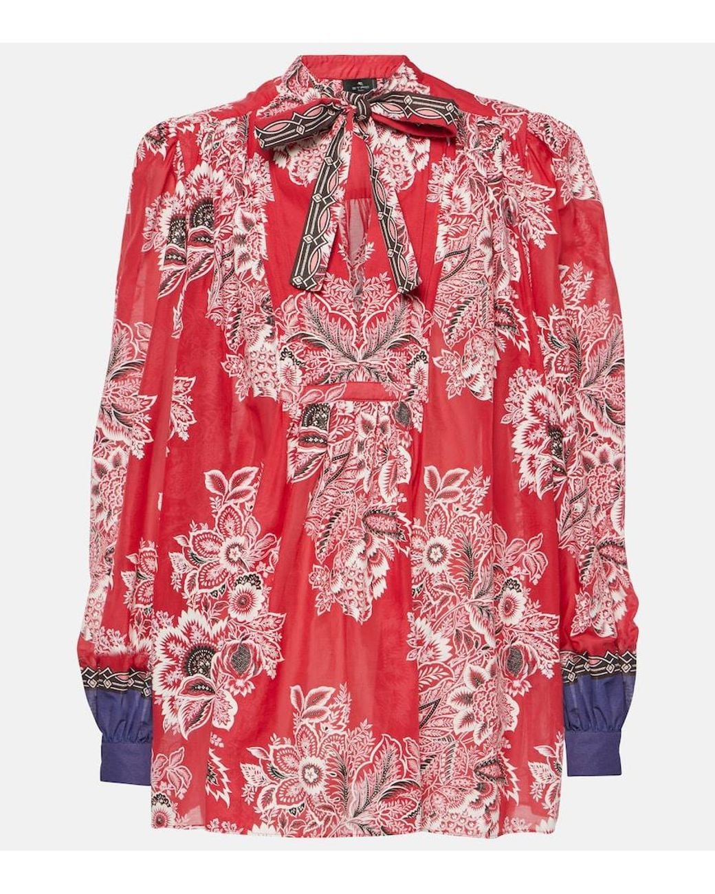 Etro Red Printed Cotton And Silk Blouse
