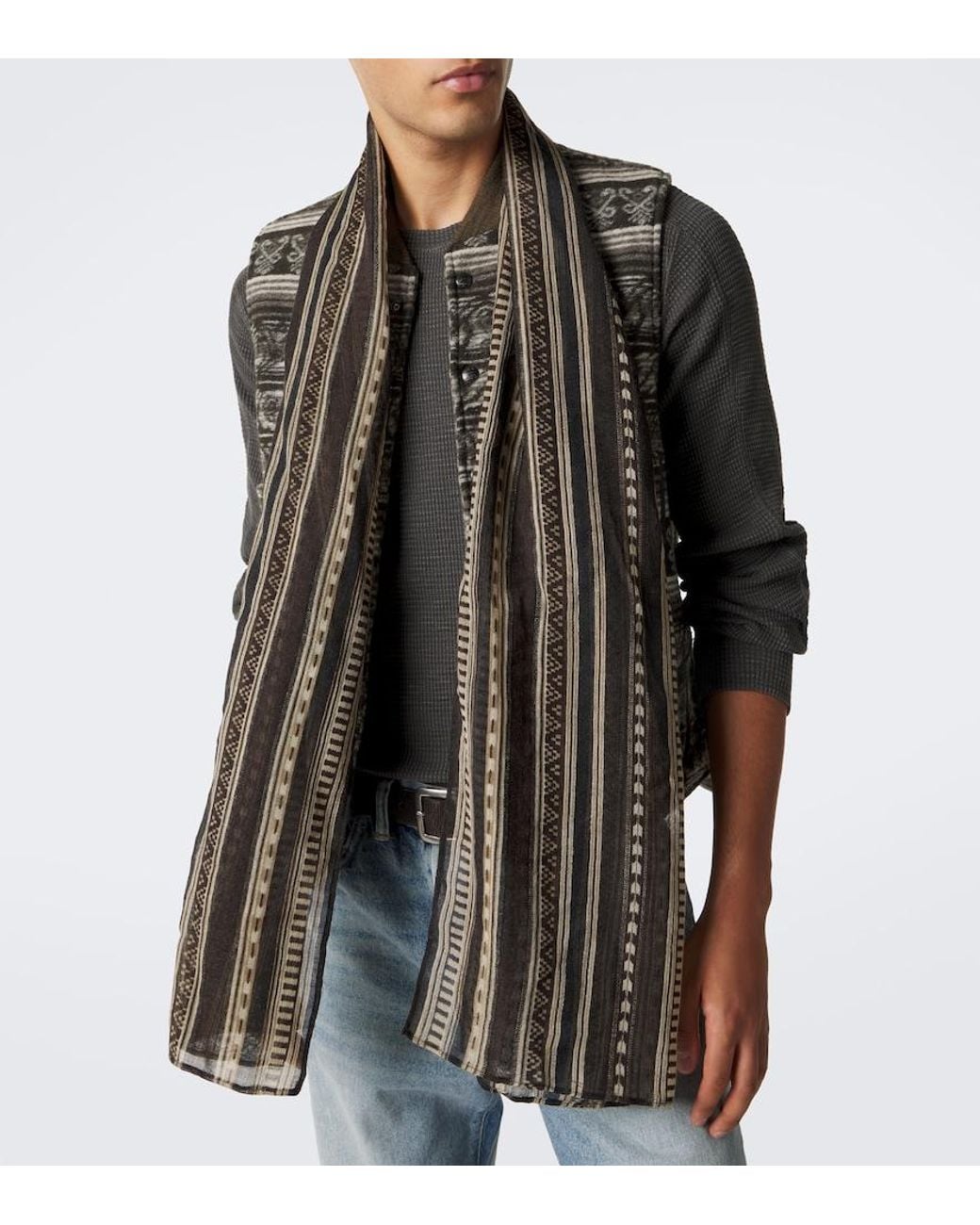 RRL Brown Wool Jacquard Scarf for men