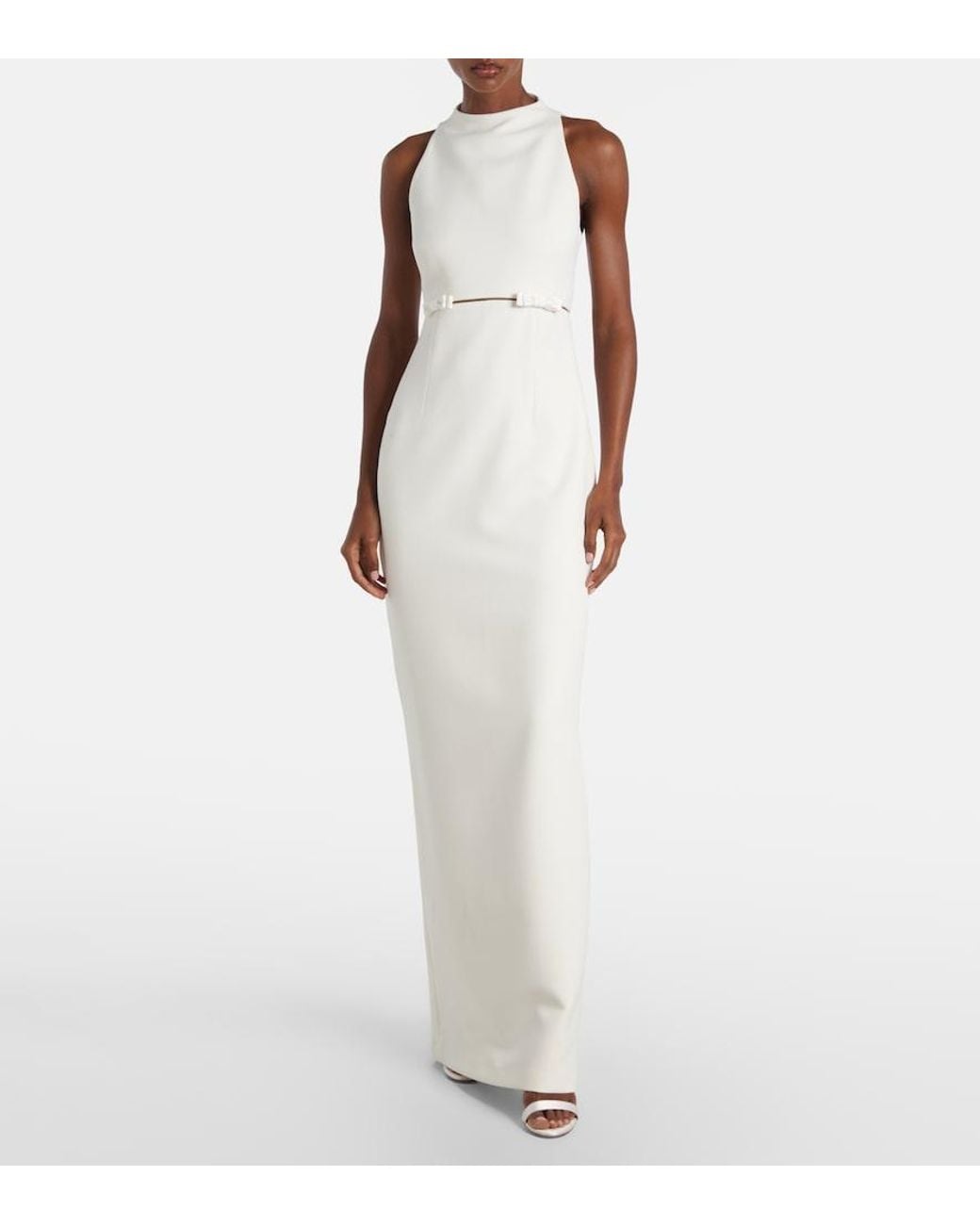 Safiyaa White Bridal Jalie Bow-Detail Crepe Gown